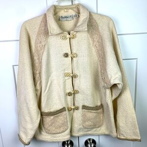 Vintage MEDIUM Button Front Sweater Jacket Lace Art To Wear Cottagecore Granny
